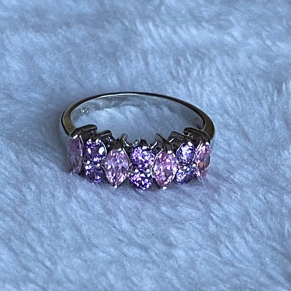 925 Sterling Silver pink & purple AMETHYST GEMSTONE RING 10 stone - Picture 2 of 11